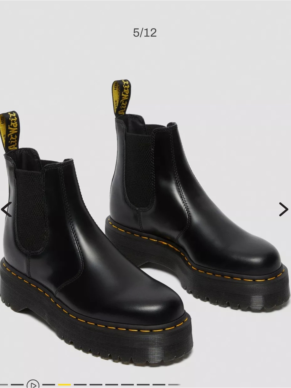 Dr. Martens 2976 Smooth Leather Black Platform Chelsea Boots, 12